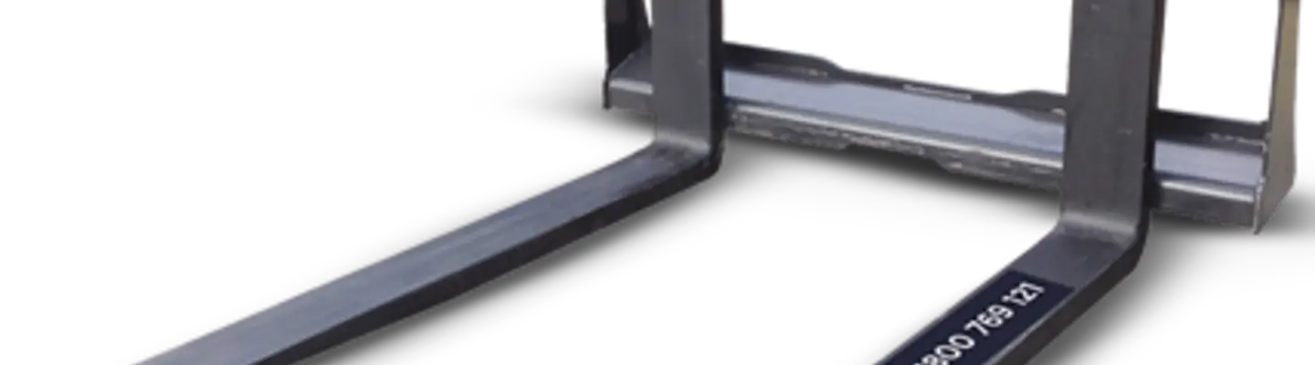 A close-up of a forklift fork attachment used for lifting and moving heavy materials on construction and warehouse sites.