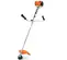 Débroussailleuse STIHL orange, noire, blanche et argent, essence