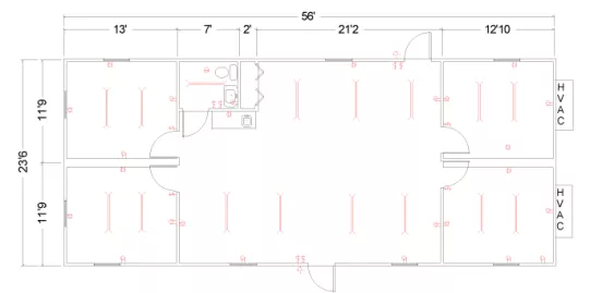 plan de bâtiment modulaire avec toilettes