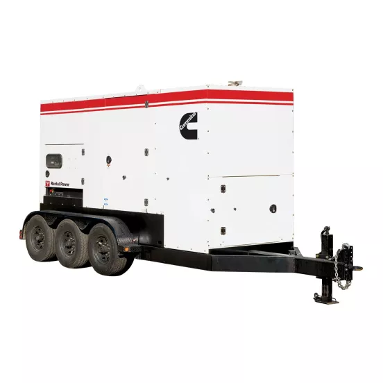 Génératrice remorquable CUMMINS blanche, noire et rouge, 300 à 320 kW, diesel de niveau 4