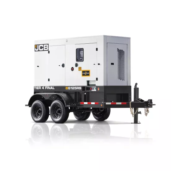 Génératrice remorquable JCB blanche et noire, 100 à 127 kW, diesel de niveau 4