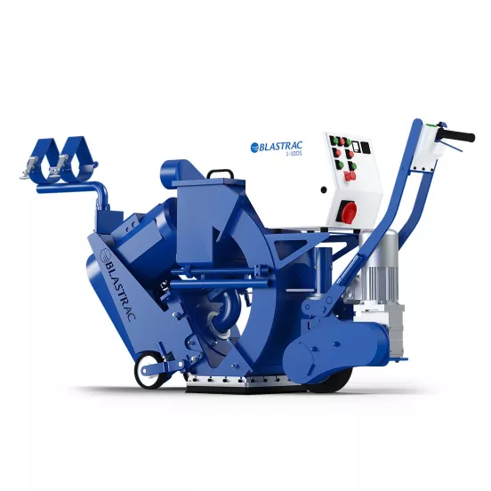 Grenailleuse autopropulsée BLASTRAC bleue, blanche et argent, 25 cm, électrique