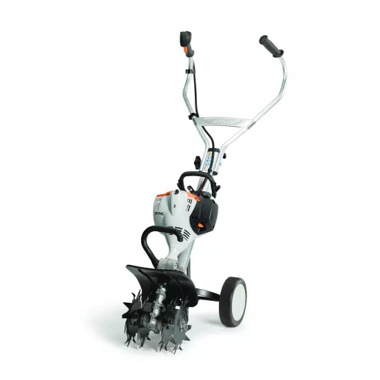Rotoculteur portatif STIHL blanc, argent et noir, moteur deux-temps