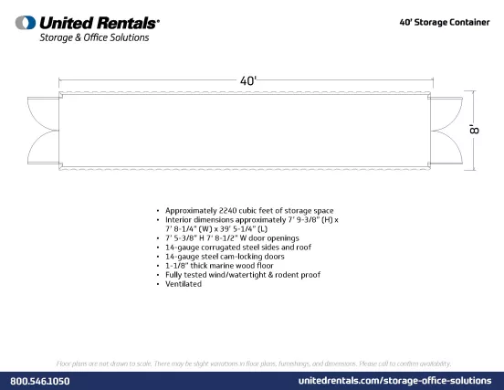 Conteneur de stockage Plan GENERIC 12 m x 2,4 m x 2,6 m Conteneur de stockage, portes doubles