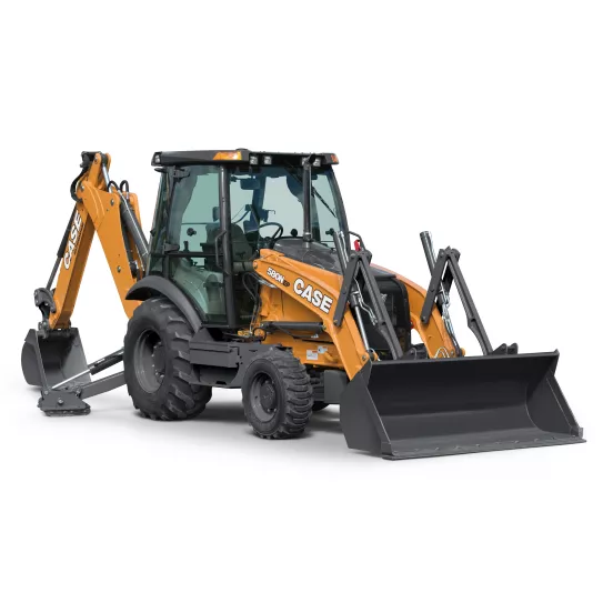 Orange and gray CASE 60-90 HP Backhoe Loader, 14 ft. profondeur de creusement, Extendahoe