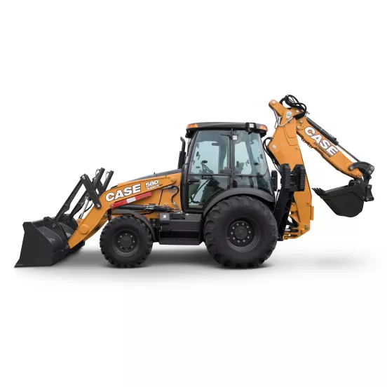 Orange and black CASE 90-105 HP Backhoe Loader, 14-16 ft. profondeur de creusement, Extendahoe
