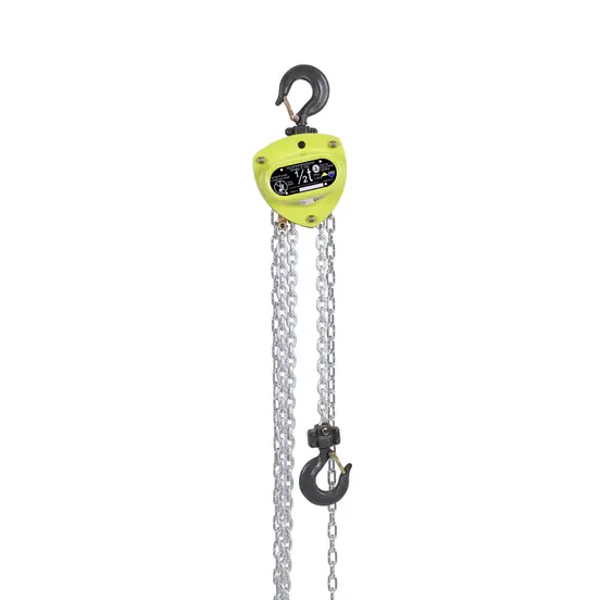Yellow and black and silver AMH Manual Chain Hoist, 1/2 Ton